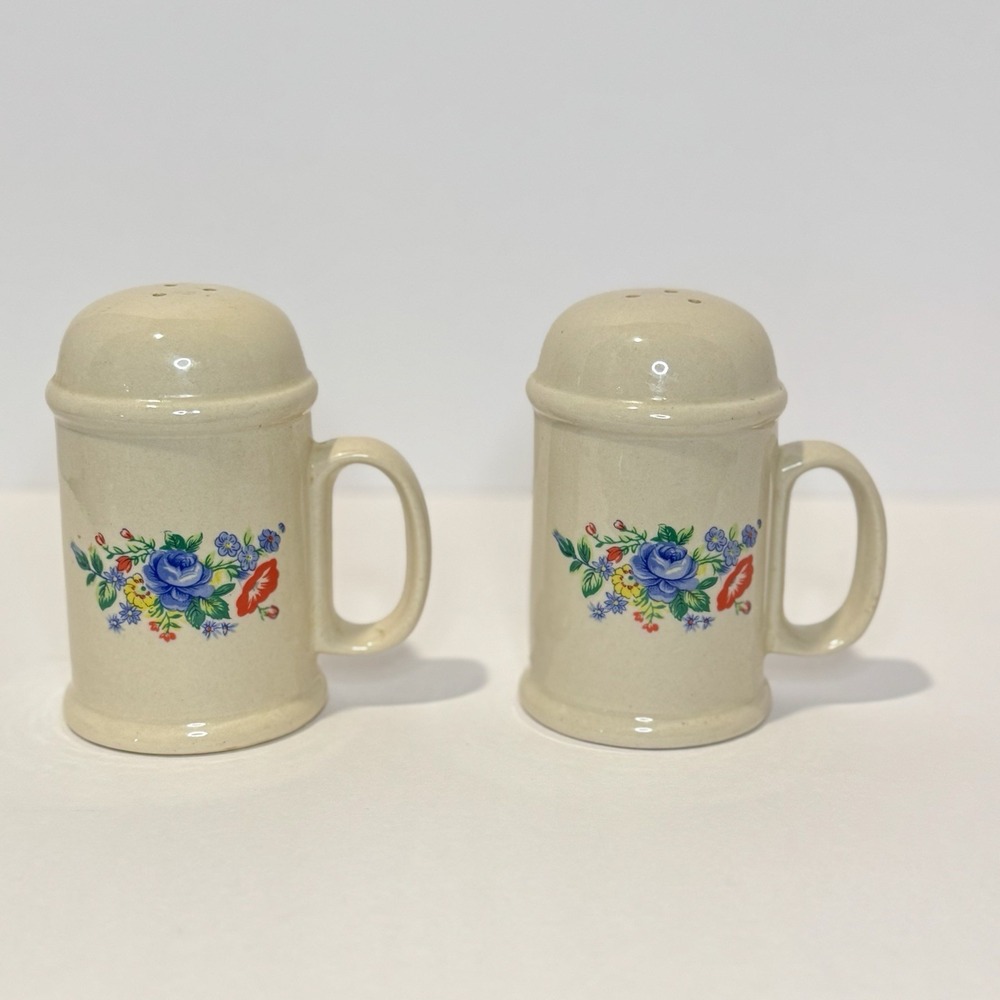 Vintage Ceramic Salt & Pepper Shakers Floral Bouquet Handled Set of 2 4.75"